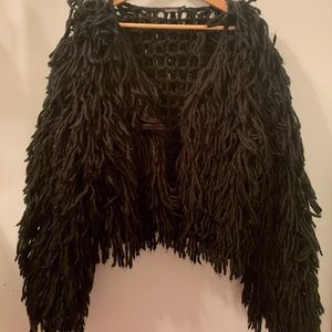 Black shaggy sherpa sweater jacket